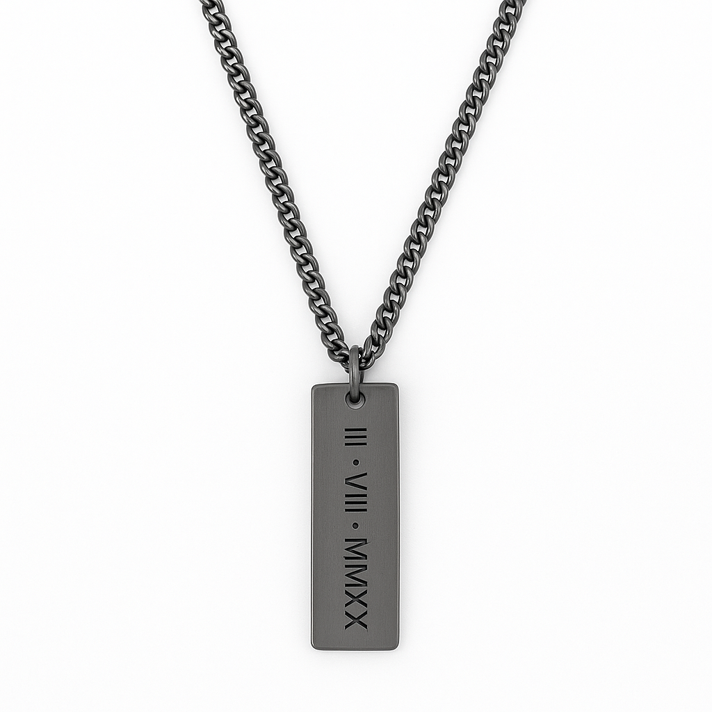 Gunmetal "Dogtag" Necklace - Coordinates Engraving