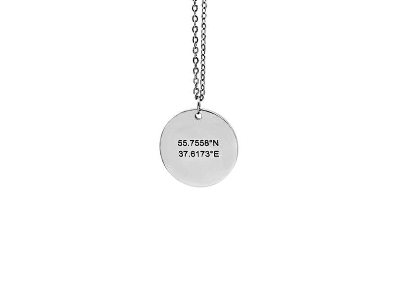 Kette mit Münzanhänge 22mm- Koordinaten Gravur