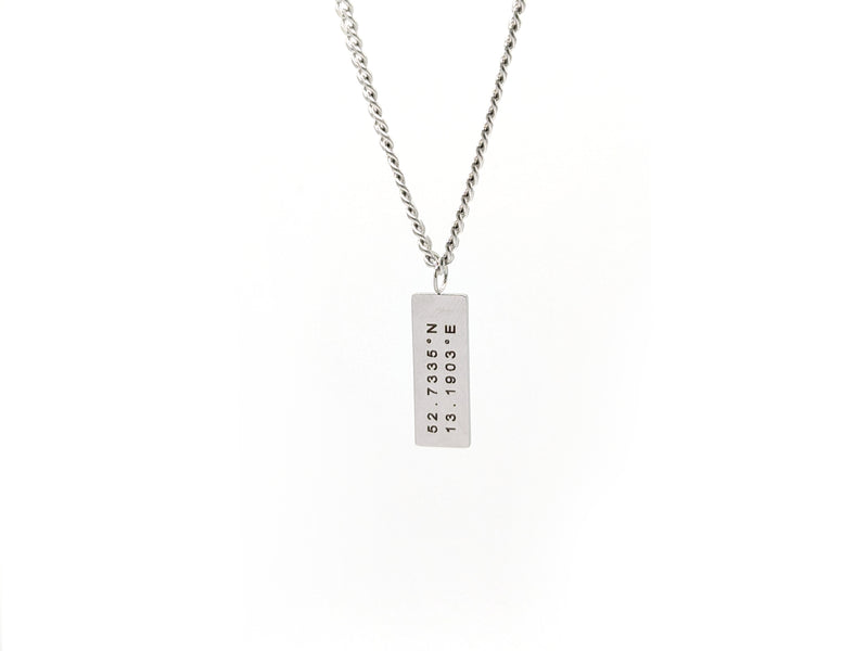 Kette mit "dog tag" - Koordinaten Gravur