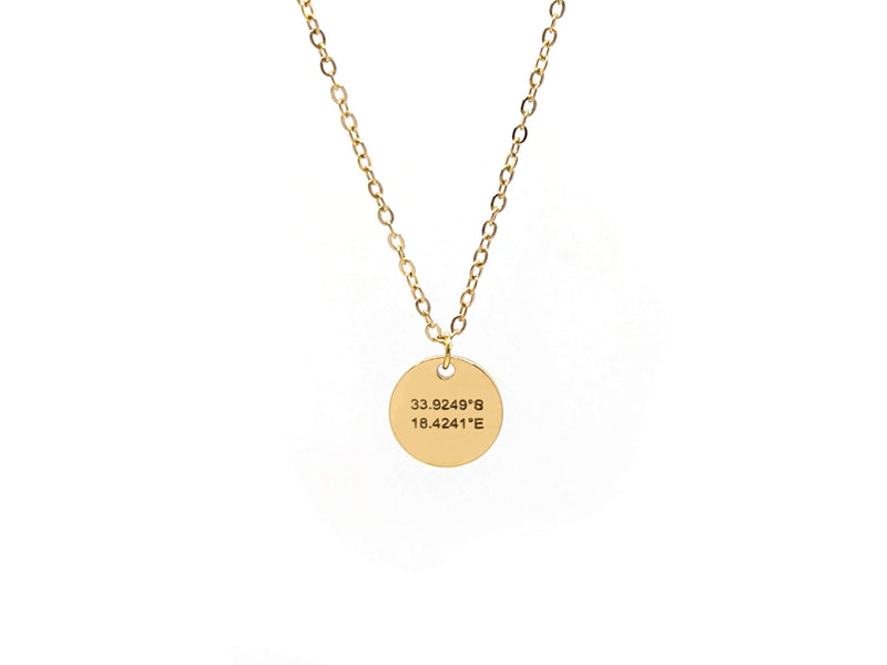 Kette mit Münzanhänger 9mm - Koordinaten Gravur